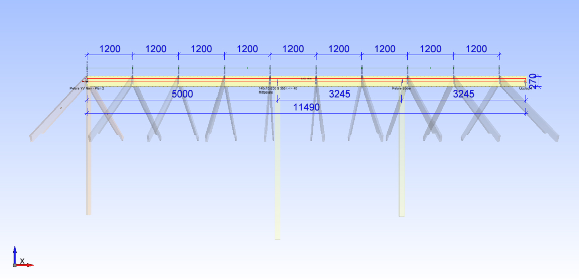 En bild ur beräkningsprogram som visar beräkning av nockbalk och takåsar.